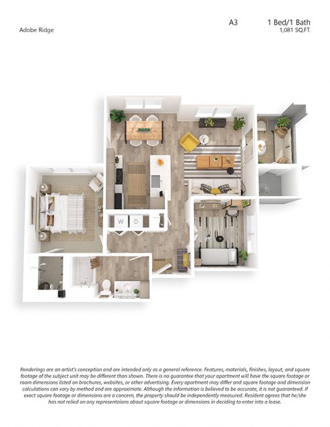 One Bedroom One Bath Premium Or Luxury Floor Plan 1081SF